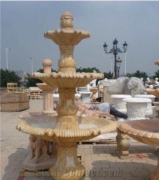 Sculptured Henan Yellow Limestone Fountains