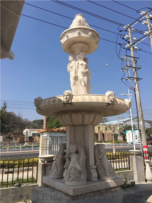 Sculptured Henan Yellow Limestone Fountains
