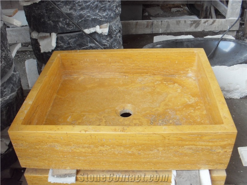 Yellow Travertine Wash Basins, Travertine Sinks