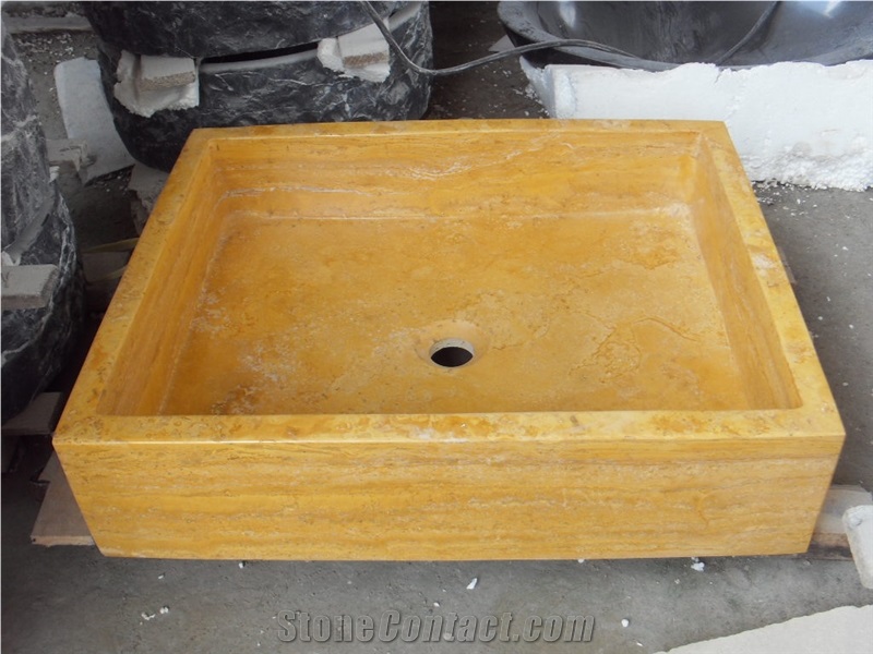Yellow Travertine Wash Basins, Travertine Sinks