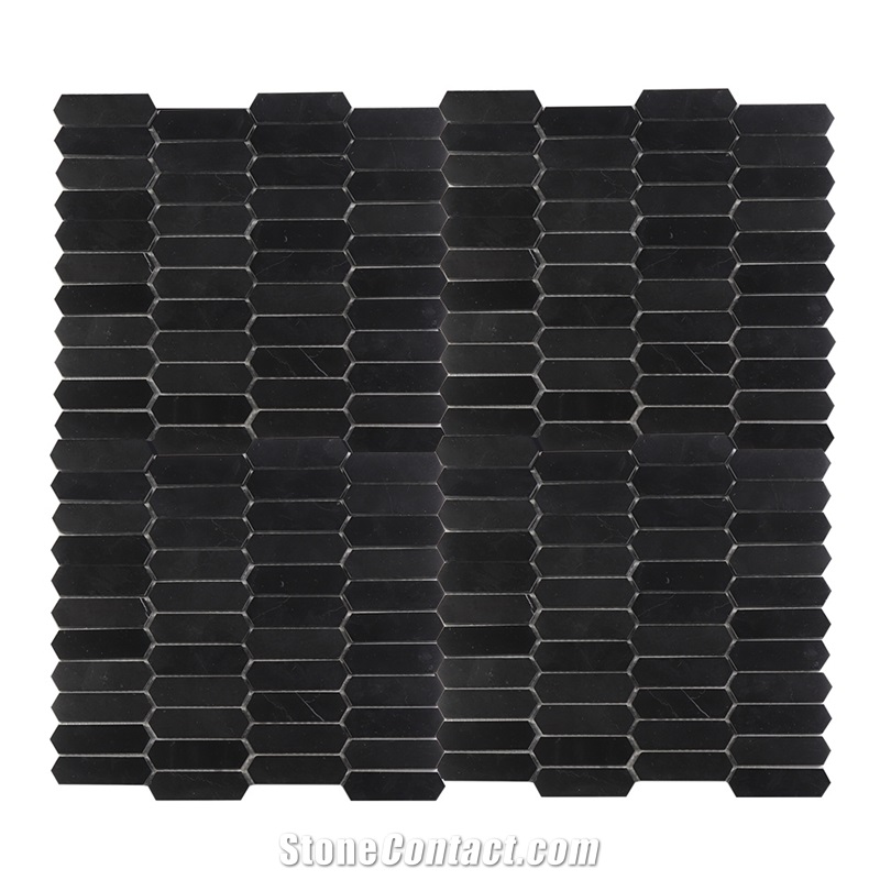 China Nero Marquina Elongated Hexagon Mosaic Tile