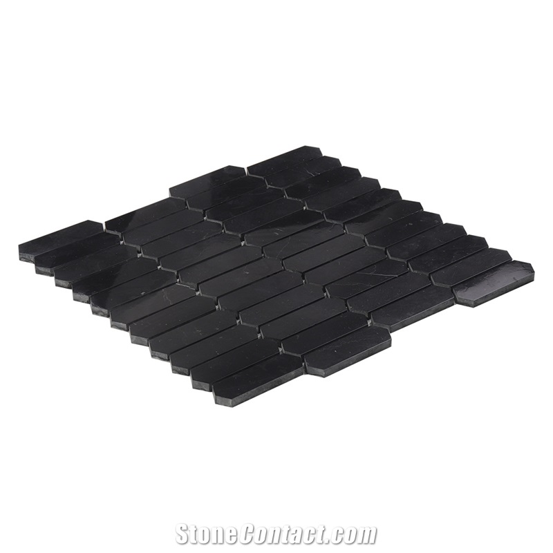 China Nero Marquina Elongated Hexagon Mosaic Tile