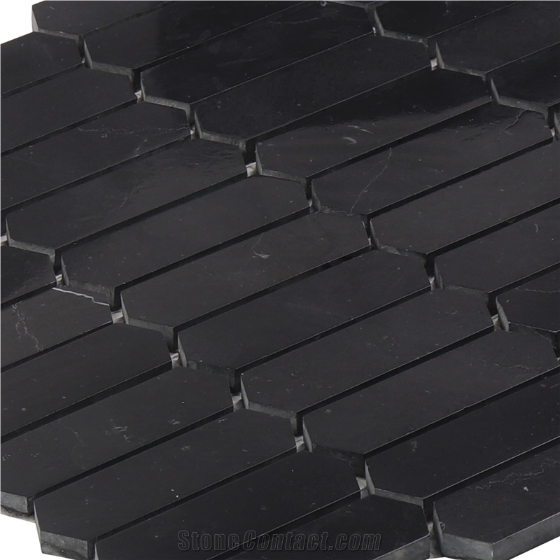 China Nero Marquina Elongated Hexagon Mosaic Tile