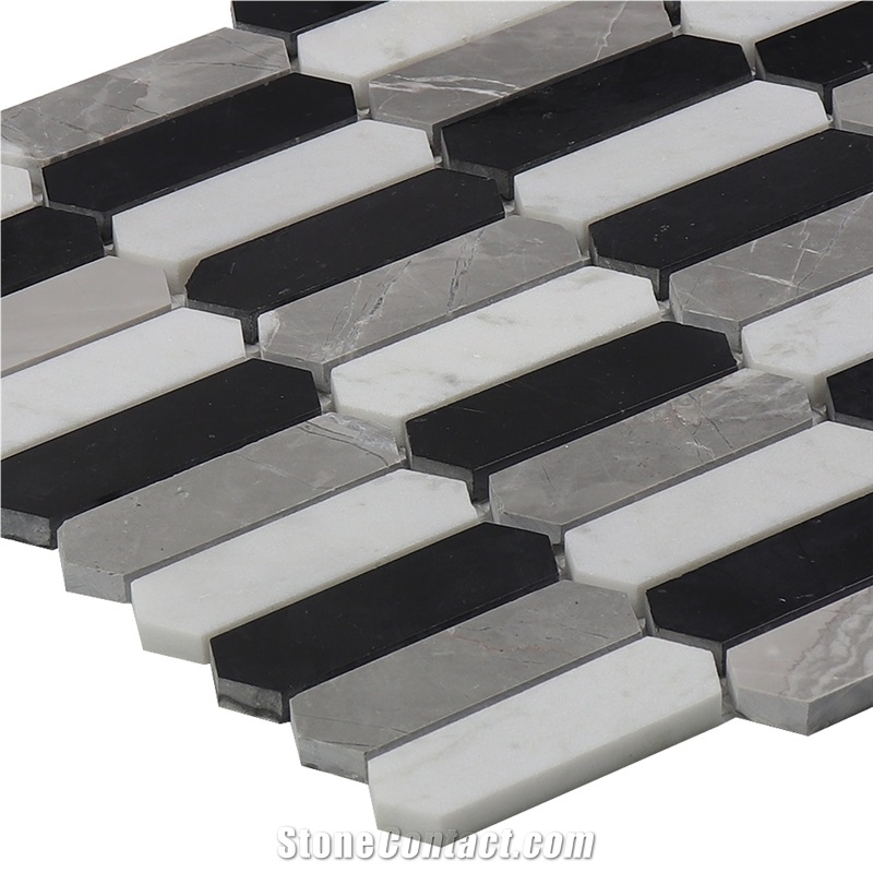 Nero Marquina Elongated Hexagon Mosaic Tile