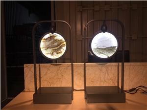 Double Sided Round Marble Stone Table Lamp
