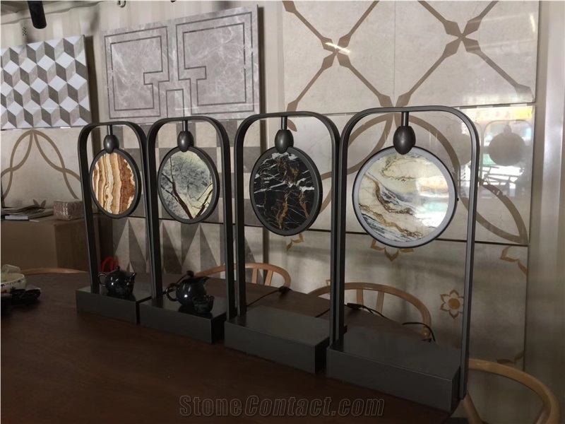 Double Sided Round Marble Stone Table Lamp
