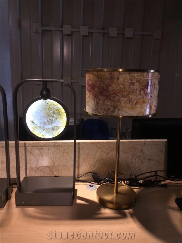 Double Sided Round Marble Stone Table Lamp