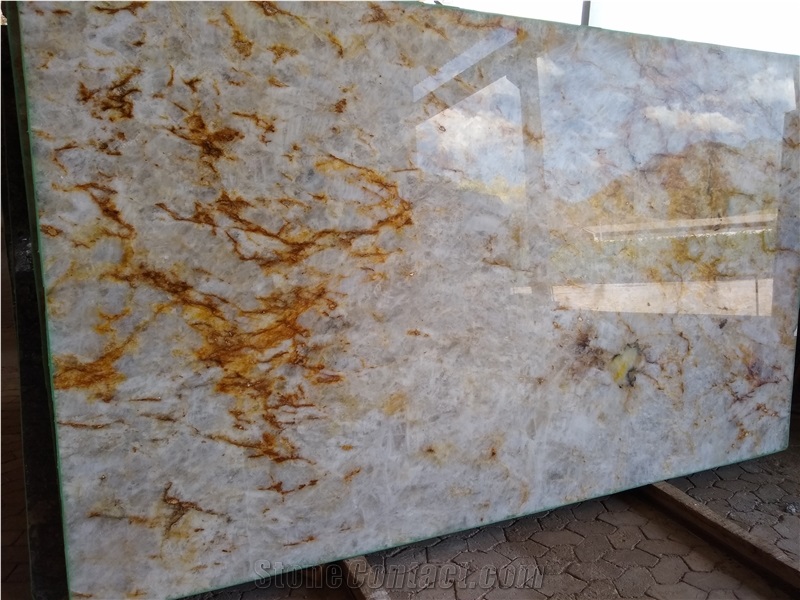 Cristallo Gold Quartzite Slabs Tiles, Cristallo Quartzite Slabs