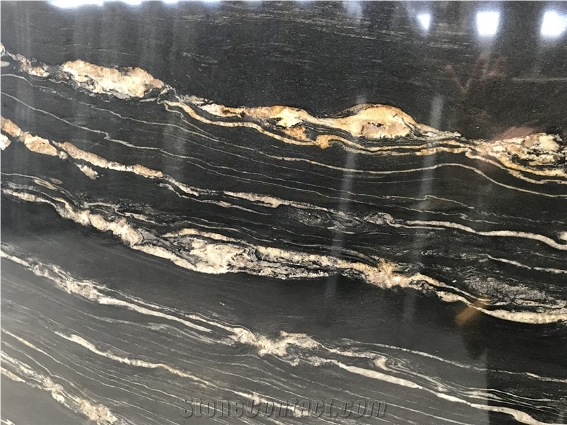 Tropical Storm - Portoro Quartzite Slabs, Angola Black Quartzite
