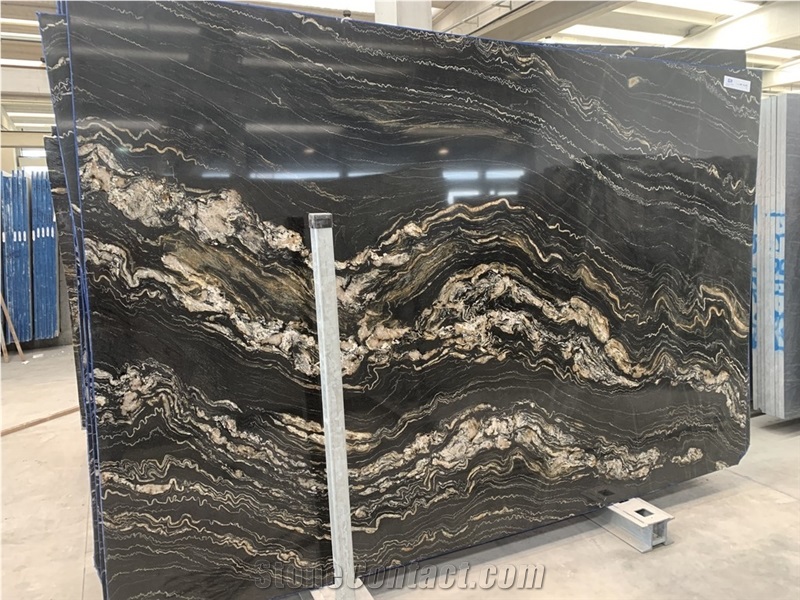 Tropical Storm - Portoro Quartzite Slabs, Angola Black Quartzite