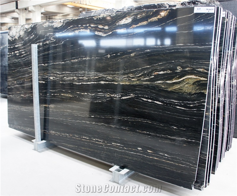 Tropical Storm - Portoro Quartzite Slabs, Angola Black Quartzite