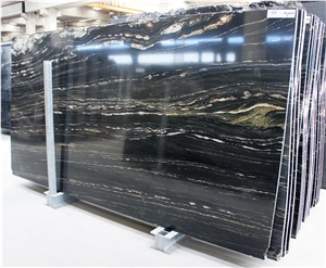 Tropical Storm - Portoro Quartzite Slabs, Angola Black Quartzite