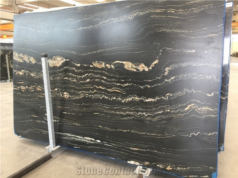 Tropical Storm - Portoro Quartzite Slabs, Angola Black Quartzite