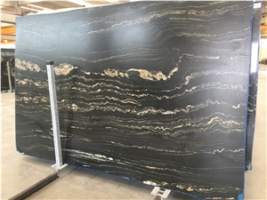 Tropical Storm - Portoro Quartzite Slabs, Angola Black Quartzite