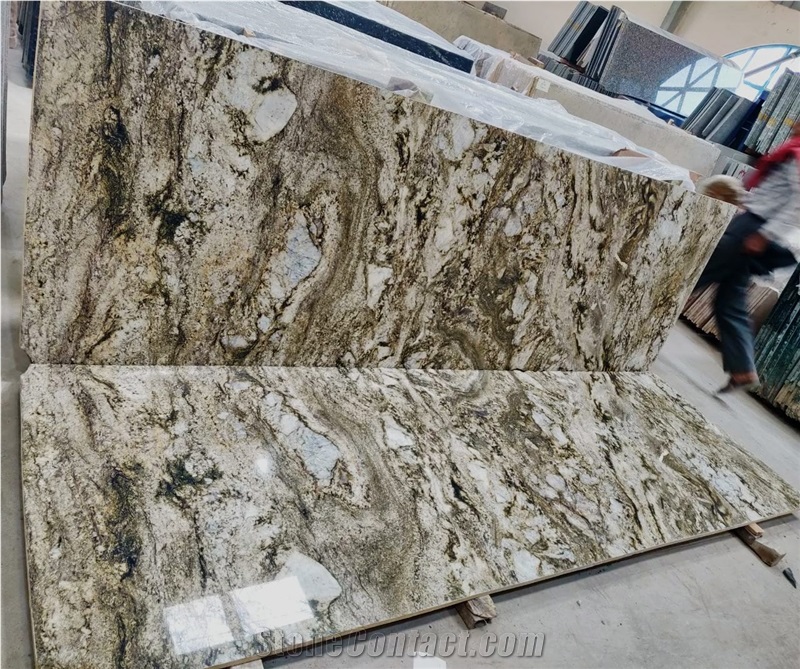 Alaska Gold Granite Slabs, Alaska White , Blue Doons