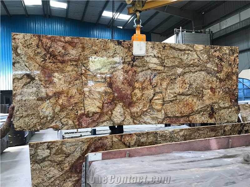 Alaska Gold Granite Slabs, Alaska White , Blue Doons