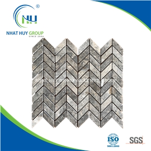 Herringbone Marble Mosaic Multicolored Grey Polished