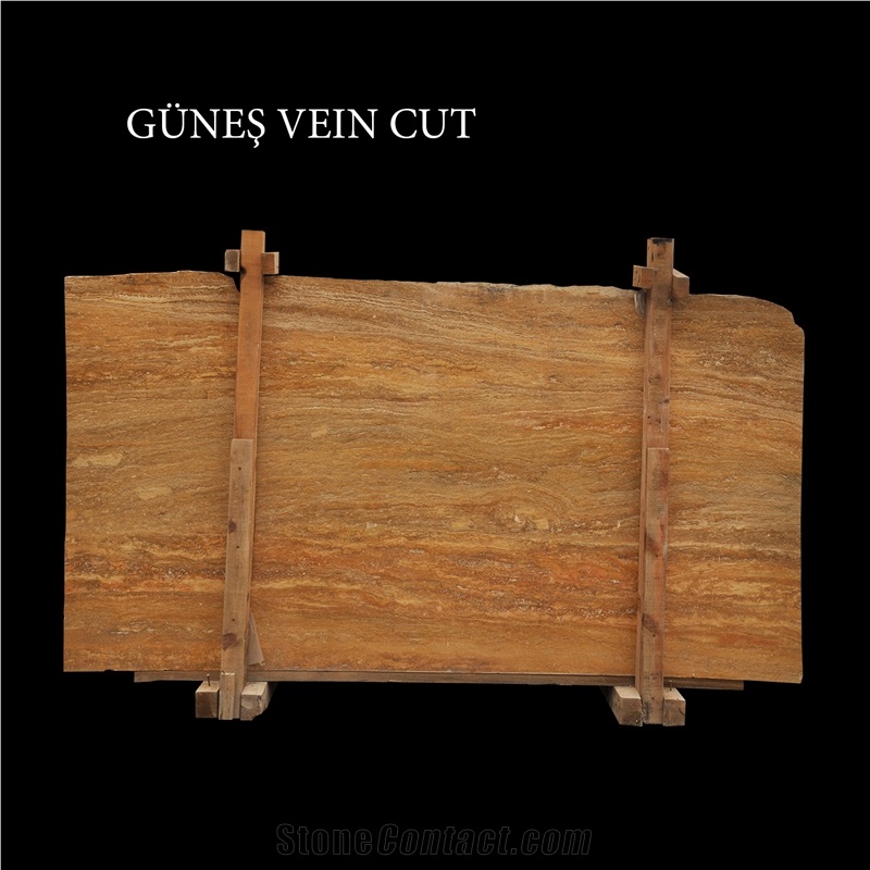 Yellow Travertine, Gunes Vein Cut Travertine Slabs
