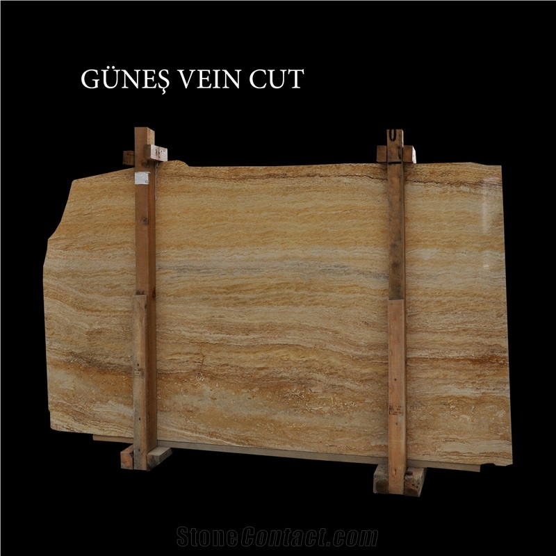 Yellow Travertine, Gunes Vein Cut Travertine Slabs