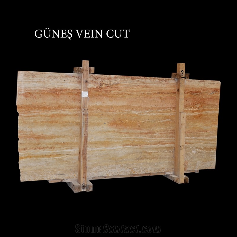 Yellow Travertine, Gunes Vein Cut Travertine Slabs