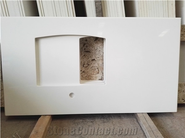 Quartz Stone for Custom Sink Gp02 Pure White Tops