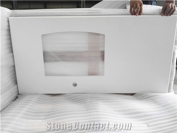 Quartz Stone for Custom Sink Gp02 Pure White Tops