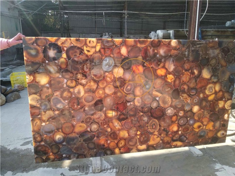 Indoor Wall Semiprecious Stone Red Backlight Slabs