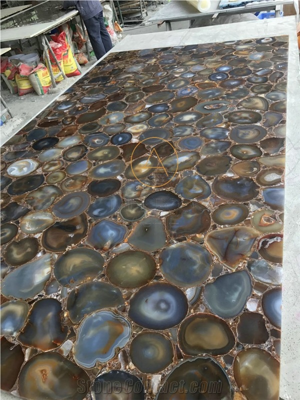Indoor Wall Semiprecious Stone Red Backlight Slabs