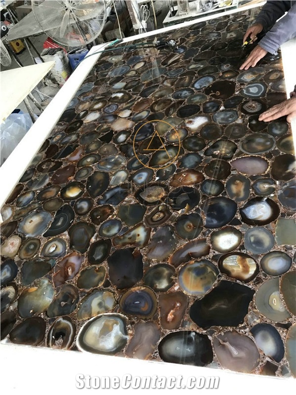 Indoor Wall Semiprecious Stone Red Backlight Slabs