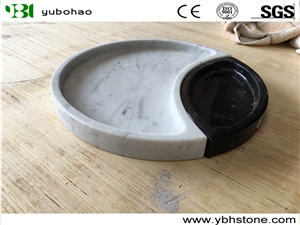 Bianco Carrara White/Marble Round Tray for Kitchen