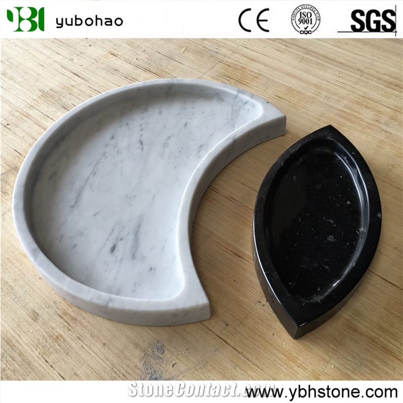 Bianco Carrara White/Marble Round Tray for Kitchen