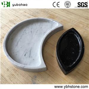 Bianco Carrara White/Marble Round Tray for Kitchen