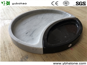Bianco Carrara White/Marble Round Tray for Kitchen