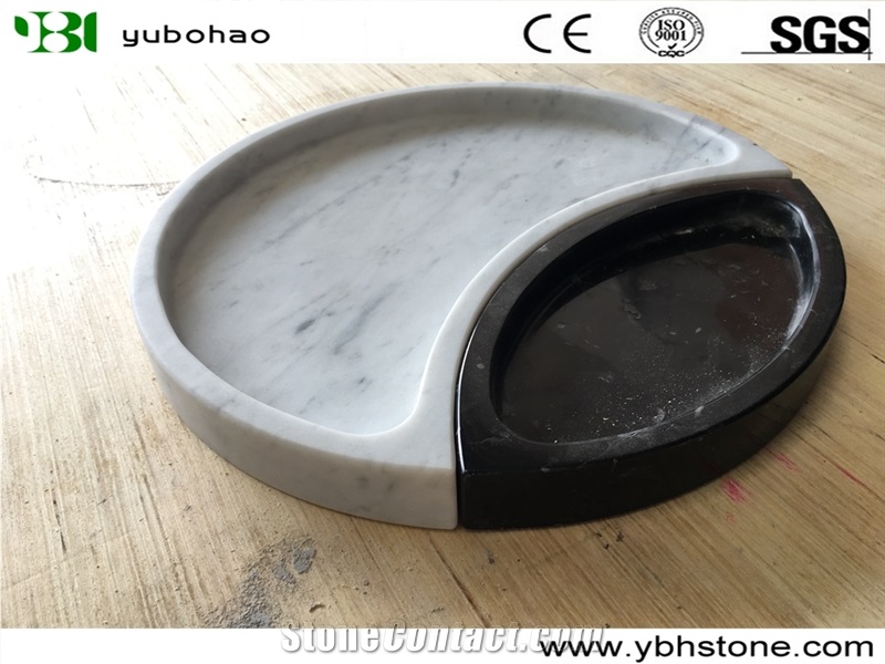 Bianco Carrara White/Marble Round Tray for Kitchen