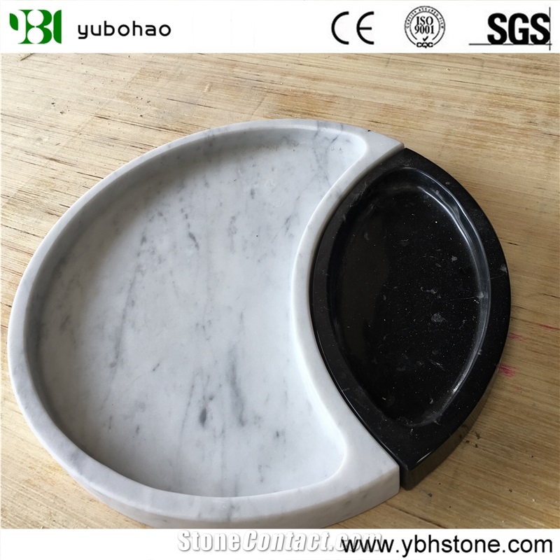 Bianco Carrara White/Marble Round Tray for Kitchen