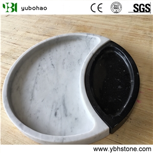 Bianco Carrara White/Marble Round Tray for Kitchen