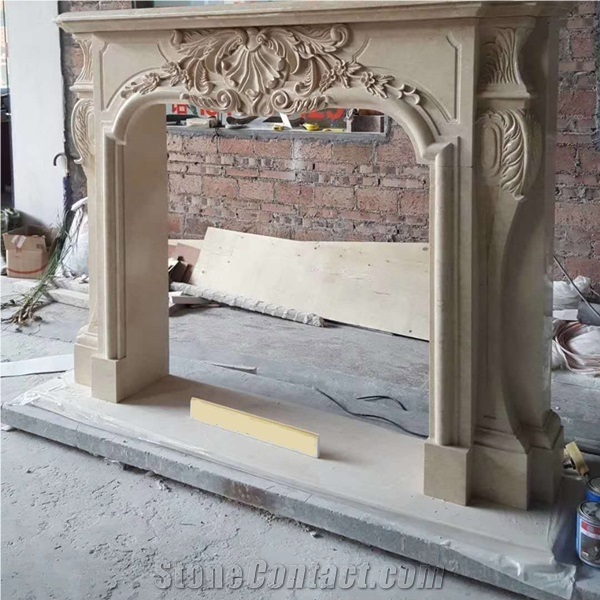Beige Fireplace Carving Stone for Home Decor