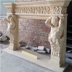 Beige Fireplace Carving Stone for Home Decor