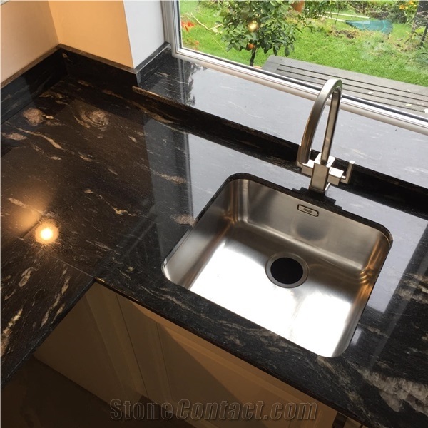 Cosmic Black Granite Kitchen Countertop Prefab