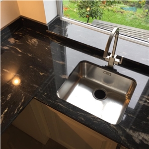 Cosmic Black Granite Kitchen Countertop Prefab