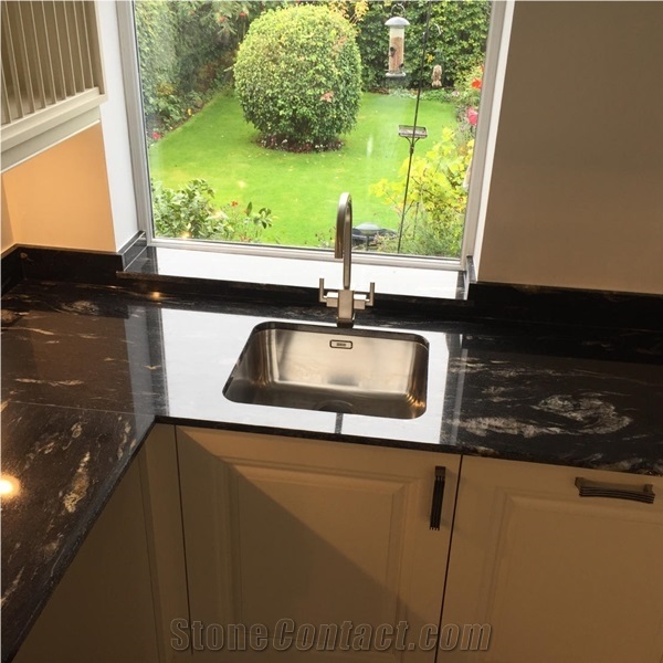 Cosmic Black Granite Kitchen Countertop Prefab