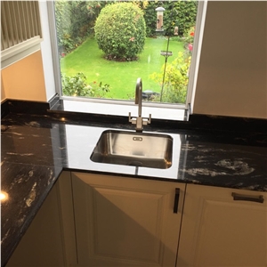 Cosmic Black Granite Kitchen Countertop Prefab
