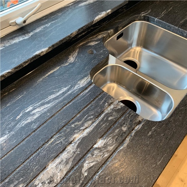 Leathered Cosmic Black Granite Kitchen Top Surface