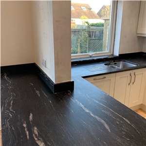 Leathered Cosmic Black Granite Kitchen Top Surface
