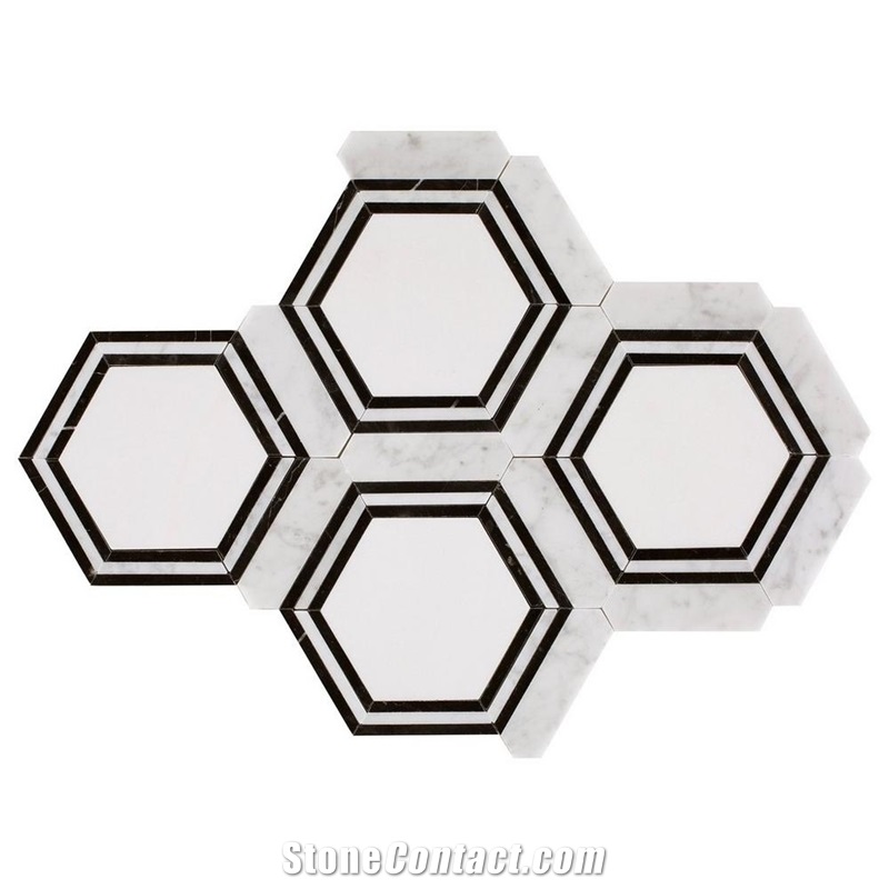 Carrara Thassos Polished Hexagon Marble Mosaic