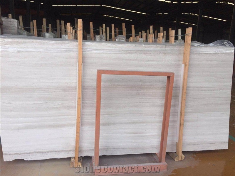 China Polished White Wooden Vein Marble Slab
