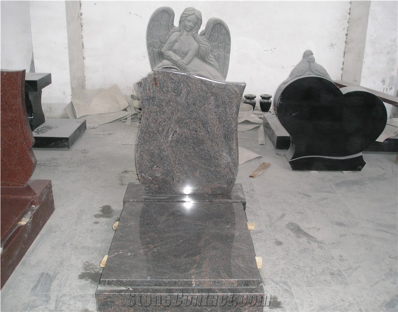 Granite Engraved Angel Single Headstone Gravestone