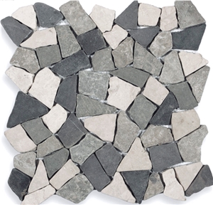 Natural White Dark Cream Marble Tumbled Mosaic