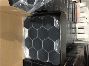 Nero Marquina Black Marble Hexagon Mosaic Pattern