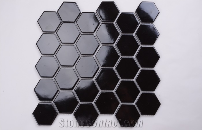 Nero Marquina Black Marble Hexagon Mosaic Pattern
